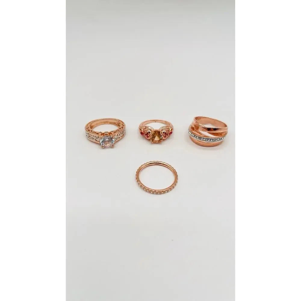 lot of 4 sterling rings Rose Gold Rolled Marked 925 With Stones Size 7-8-8-9